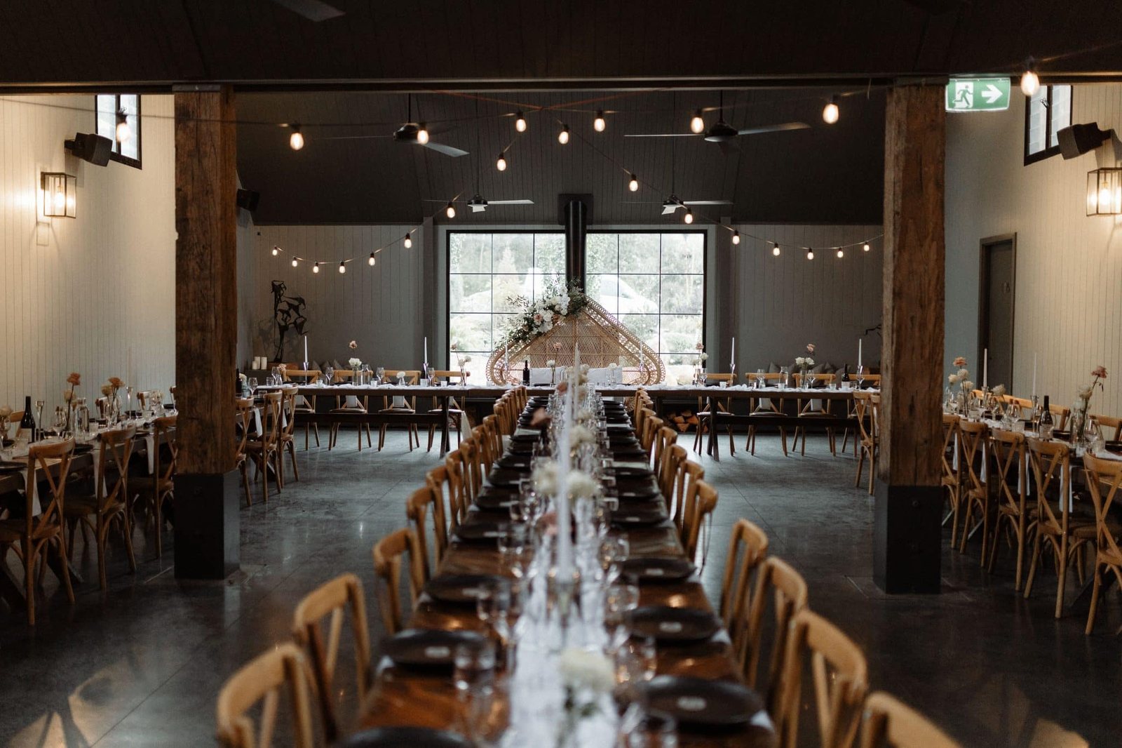The Woodhouse set with long timber tables and crossback chairs