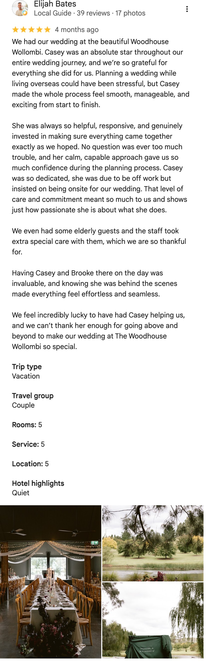 Five-star Google review from Elijah Bates