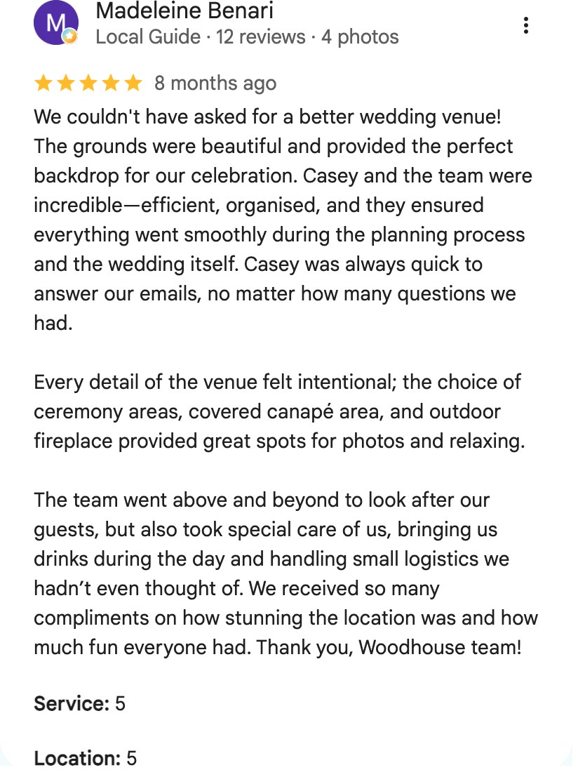 Five-star Google review from Madeleine Benari
