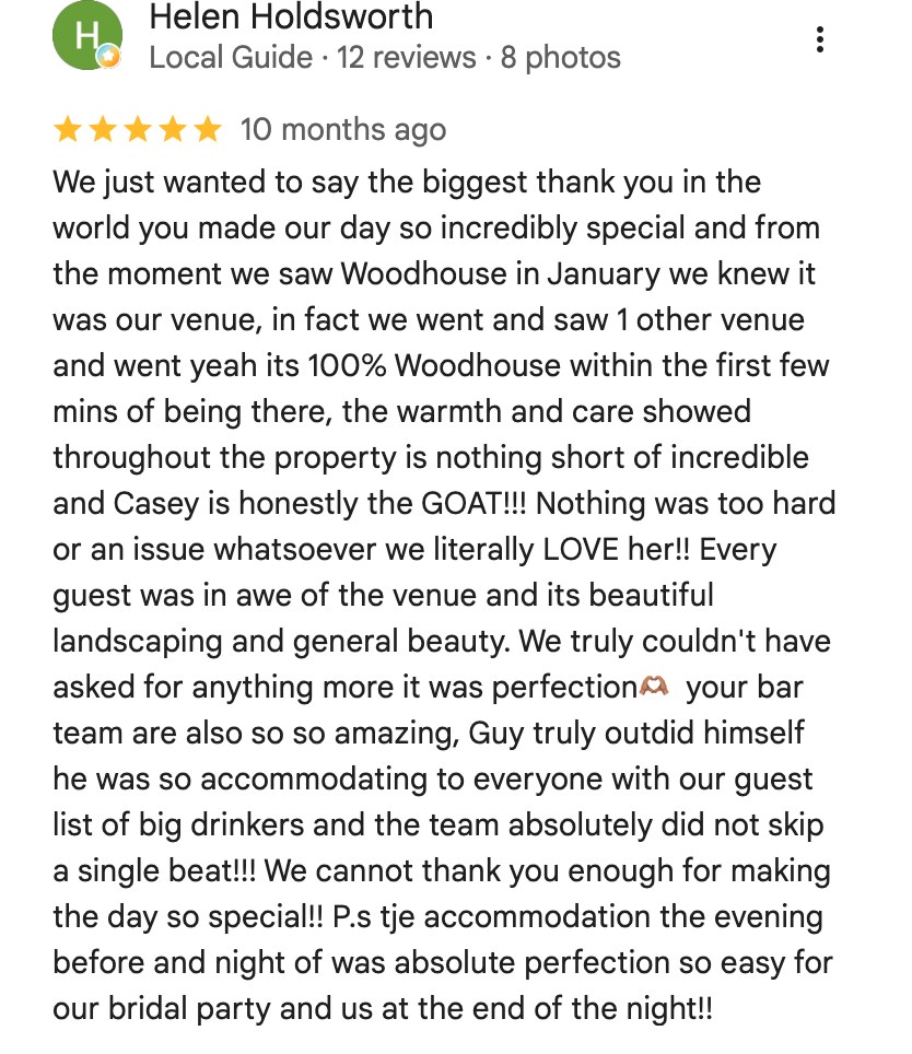 Five-star Google review from Helen Holdsworth