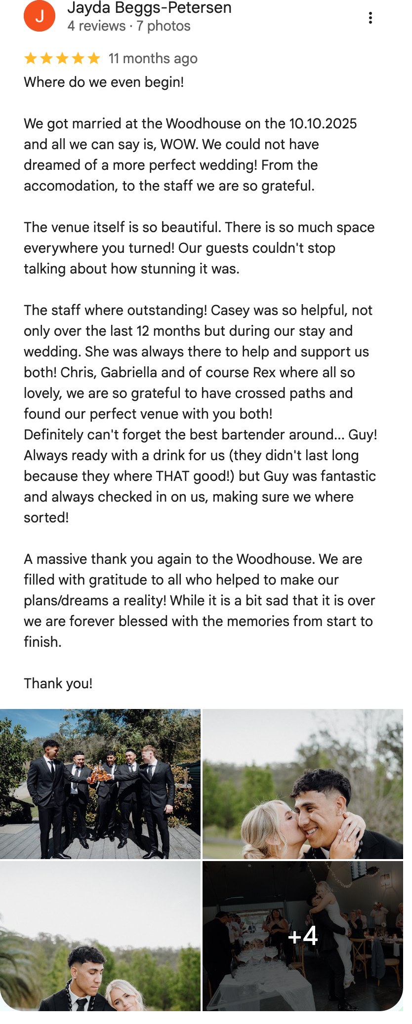 Five-star Google review from Jayda Beggs-Petersen