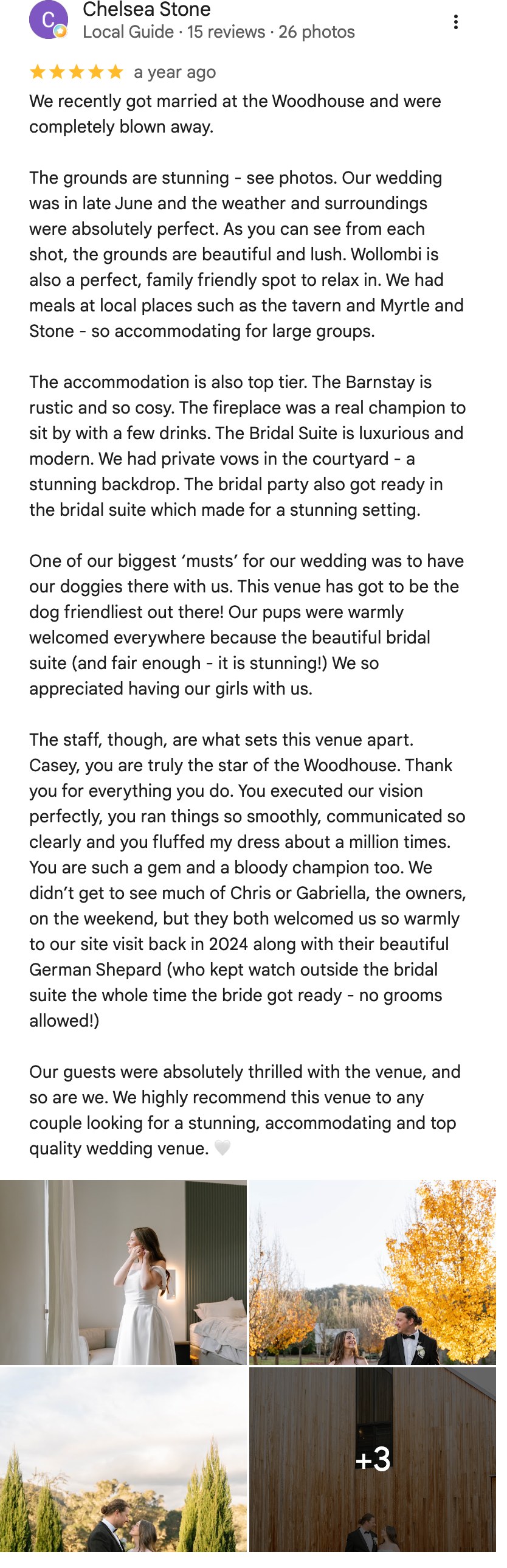 Five-star Google review from Chelsea Stone