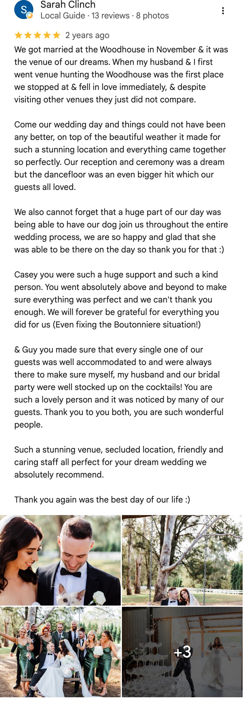 Five-star Google review from Sarah Clinch