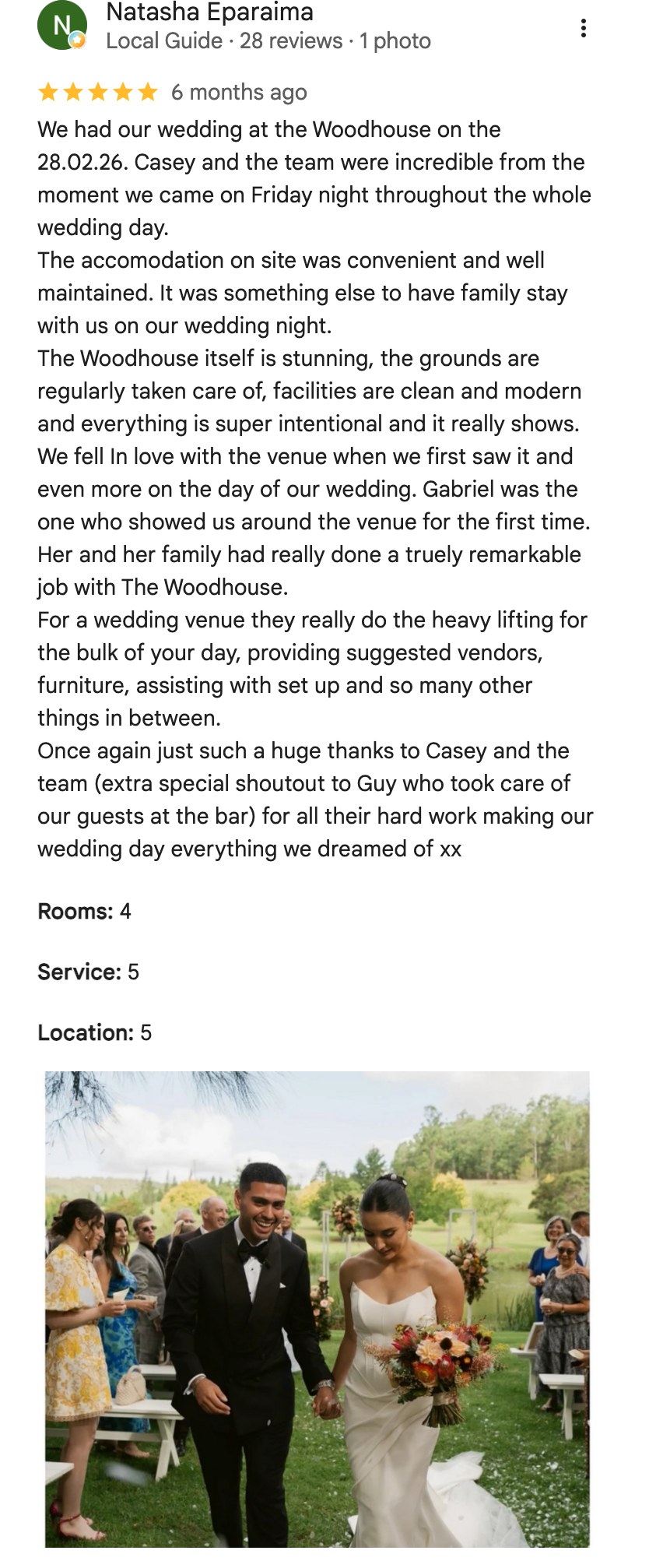 Five-star Google review from Natasha Eparaima