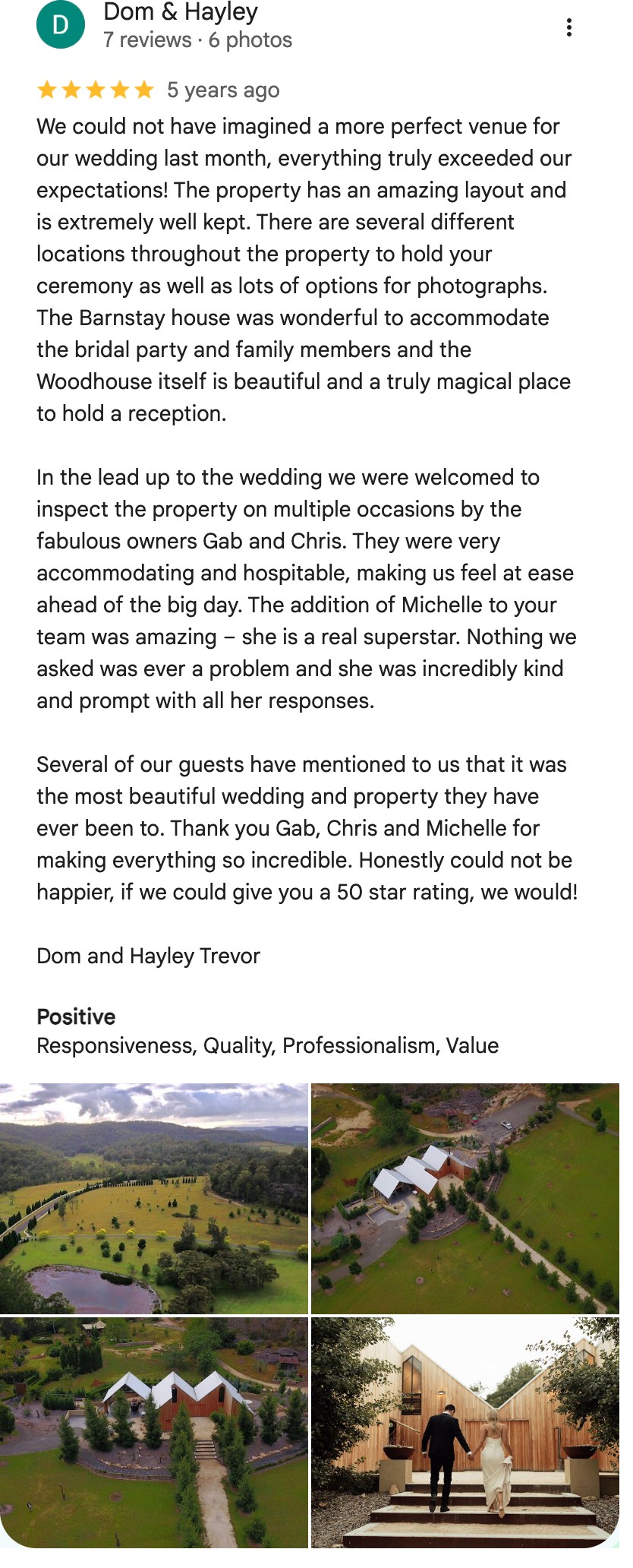 Five-star Google review from Dom and Hayley